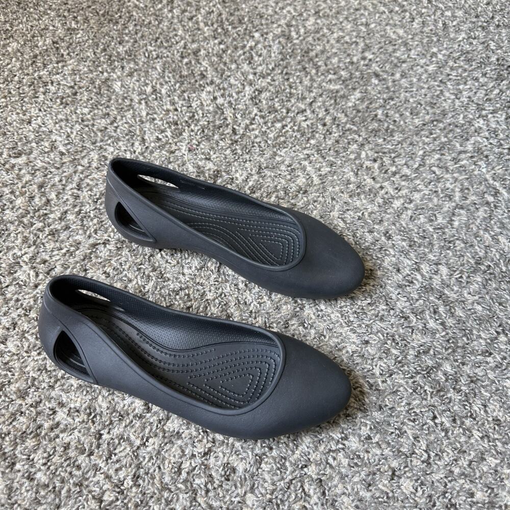 Crocs Womens Size 9 Sloane Flat Iconic Comfort Slip On Black Ballet Shoes